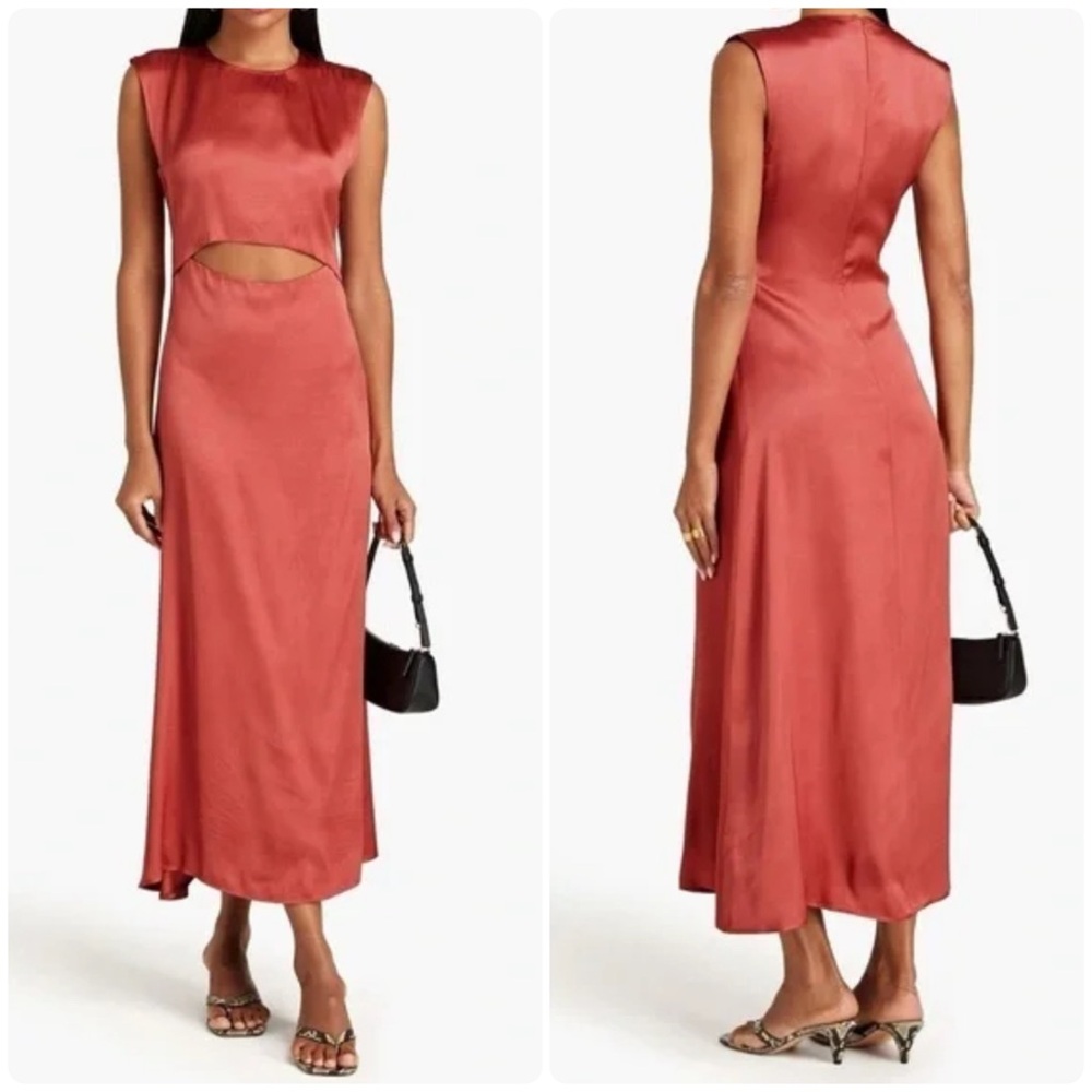 Loulou Studio Copan Cut-Out Midi Dress in Brick Size Large Satin Sleeveless FLAW